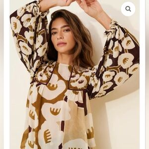 Anthropologie Bl-nk London Miranda Peasant Blouse Brown Floral Size XL